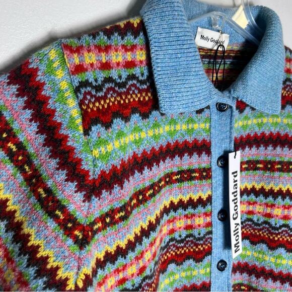 NEW Molly Goddard Harper Fair Isle Cardigan Sweater Blue Sz S - Picture 6 of 10